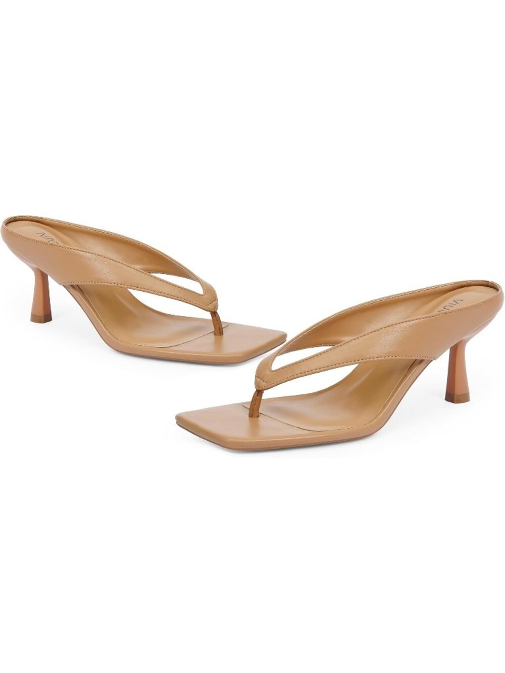 Women’s Nude Kitten Heels Flip Flop Slip On Open Toe Low Heel Thong Square Toe - Picture 4 of 6